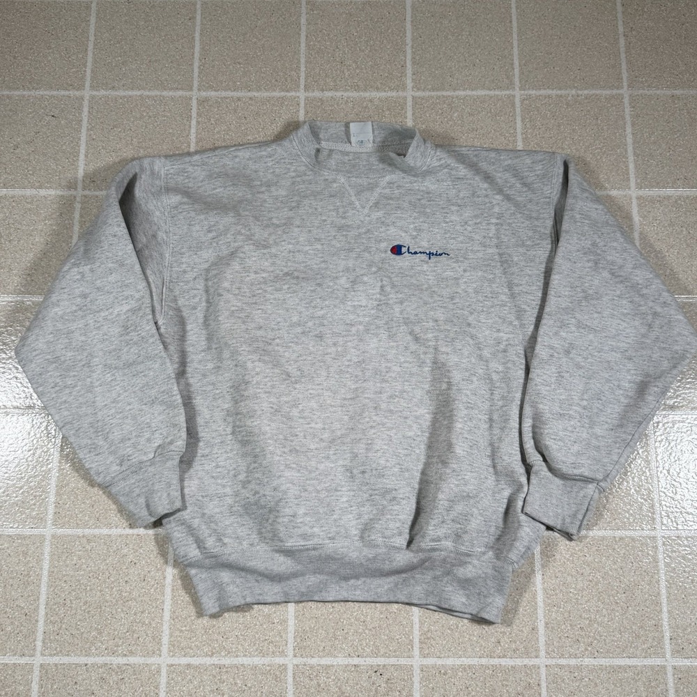 Vintage Champion Crewneck Sweatshirt Large Grey 90s Made in USA Script Logo
